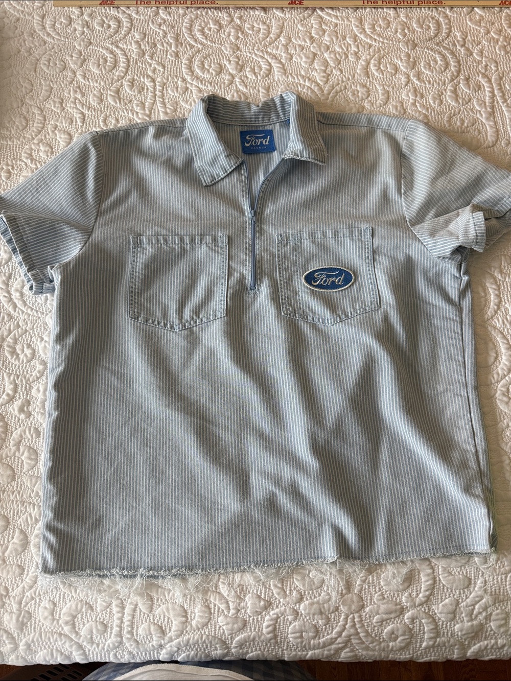 Ford x PacSun Hickory Stripe Half-Zip Workwear Shirt Jacket Size Medium